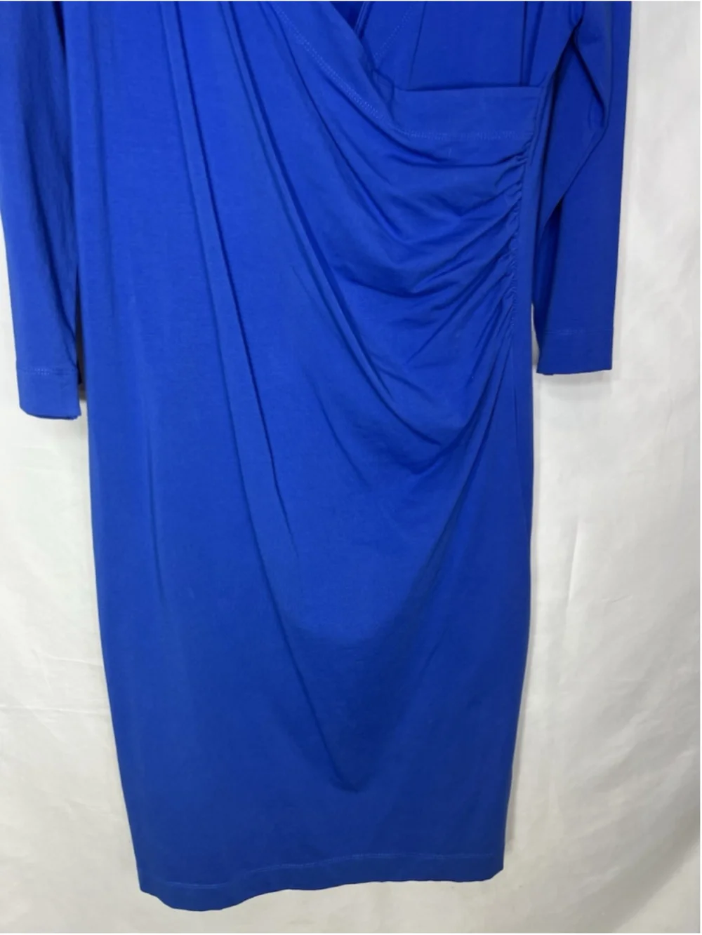 Soft Surroundings Hyannis Faux Wrap Midi Dress Blue Large Tall Casual Career